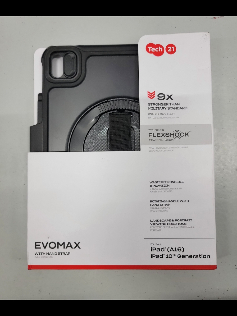 tech21 EvoMax Protective Case with Rotating Hand Strap For Ipad A16 10th - Black